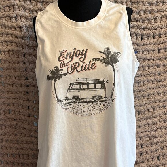 Far West Tops - Far West White Sleeveless Graphic Tank Top Size XL